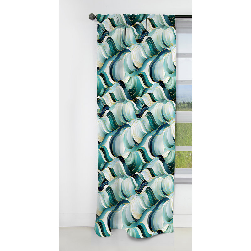 Coastal Emerald And White Geometric Charm - Abstract Geometric Blackout Curtain - 1 Panels, 52" W x 84" L