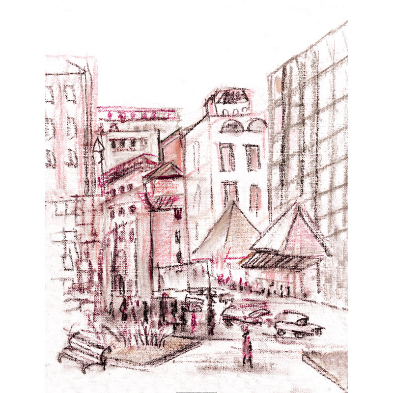 " Pink Cityscape " Painting Print, 30" H x 20" W