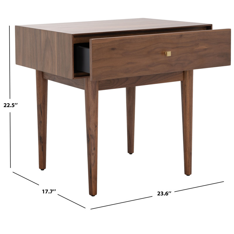 Ever Walnut 1-Drawer Nightstand with Brass Pull