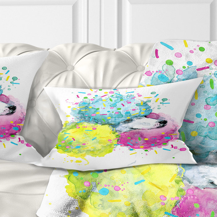 Mignon chien blanc avec des sphères colorées - Coussin décoratif imprimé animal