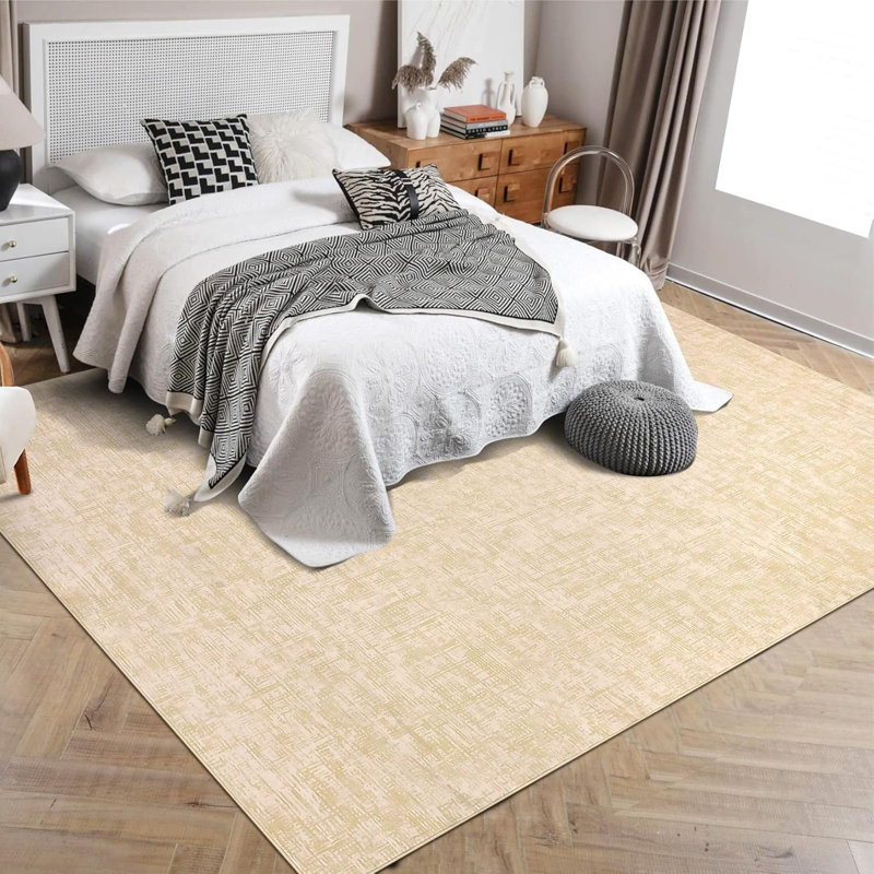 2x6 Washable Kitchen Modern Abstract Runner Rug for Hallway Beige Contemporary Solid Rug Non-Slip Foldable Aesthetic Accent Floor Carpet for Bedroom