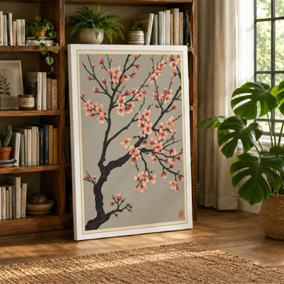Moonlit Cherry Blossom Japandi - Wrapped Canvas