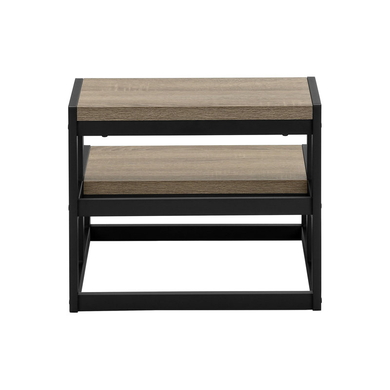 Escabeau pliant à 2 marches avec capacité de 300 lb, marches en panneau de fibres à densité moyenne taupe foncé et structure en métal noir, escabeau compact de 15 po pour la cuisine et le placard