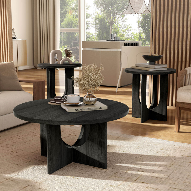 Ensemble de 3 tables basses et tables de bout Horry, Gris