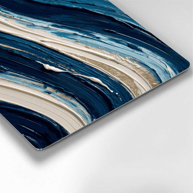 Art mural horizontal horizontal rayé bleu marine en métal ivoire, H 20 po x l 24 po