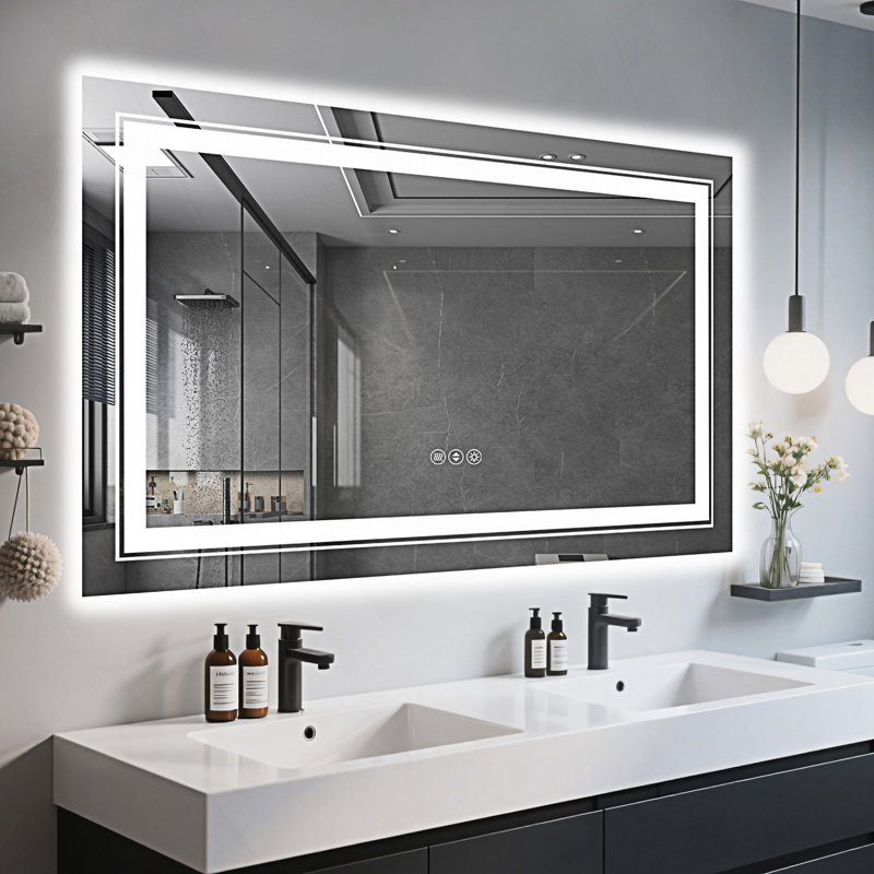 Miroir de salle de bain 40 po x 24 po à DEL sans cadre, miroir intelligent