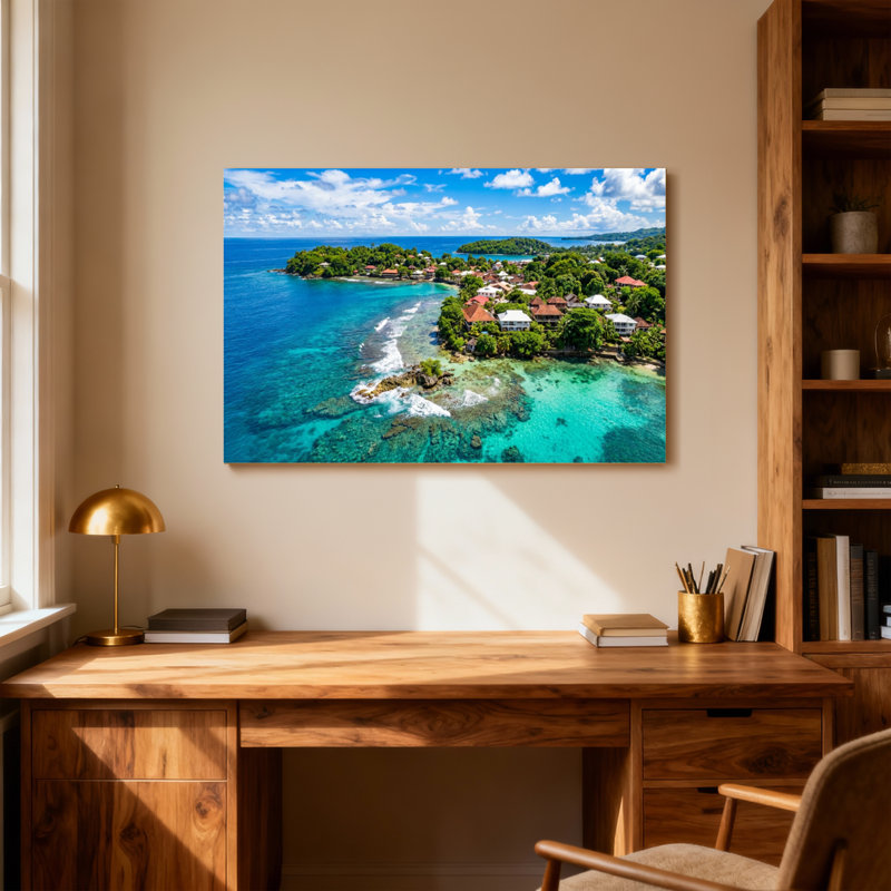 Paysage et nature, côte tropicale avec des eaux claires et une verdure luxuriante, H 12 po x l 18 po