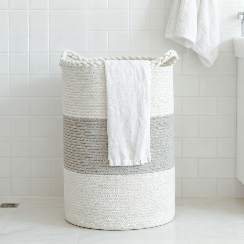 72L Large Woven Laundry Basket With Handles, Natural Cotton Storage Hamper For Blankets, Clothes, Toys, And Pillows, Collapsible Design For Bedroom, Living Room, Or Bathroom