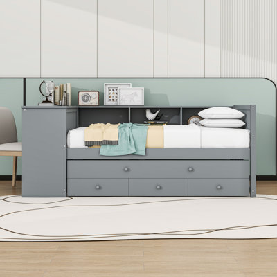Daybed with Built-in Storage Drawers and Twin Trundle,Desk