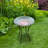 18" Handpainted Glass Flower Birdbath with Folding Metal Stand, Weather-Resistant Outdoor Garden Accent