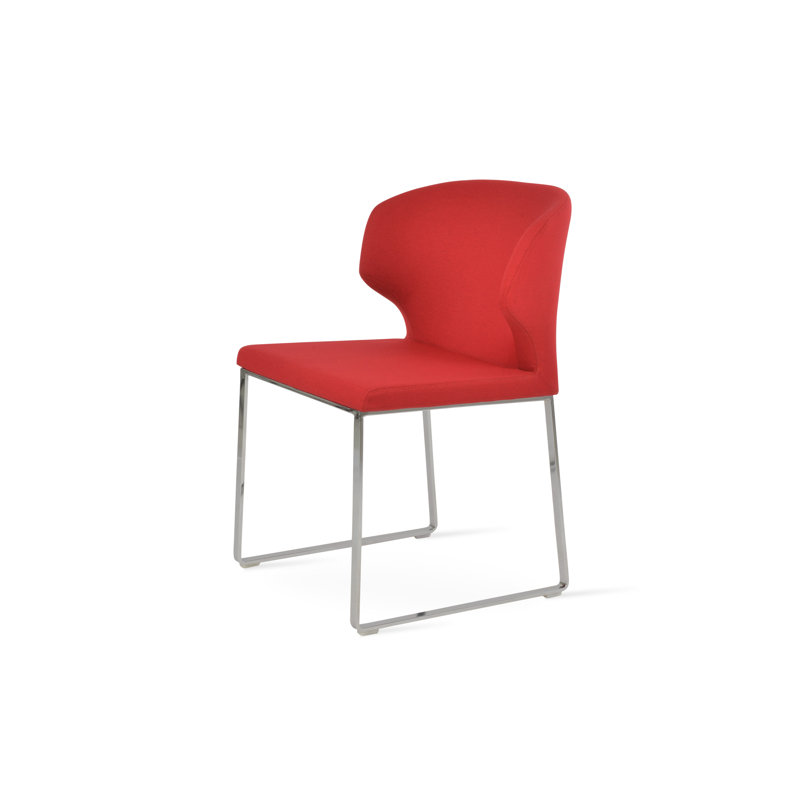 Chaise de salle à manger Amed Slide en tissu, Rouge, Chrome chrome