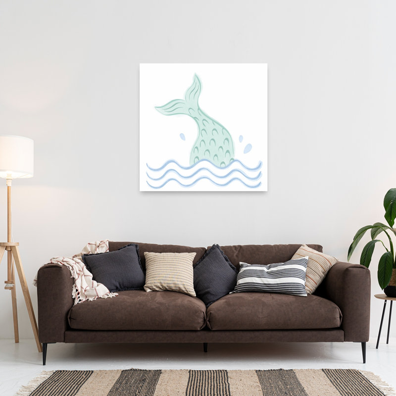 «Mermaid Tail Waves Playful Contemporary Fish Ocean», reproduction d'art, 36" H x 36" W