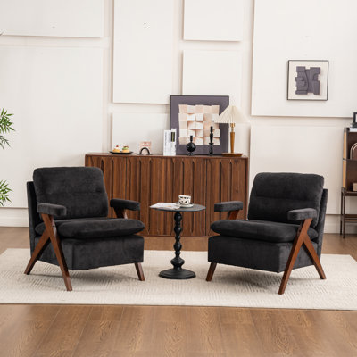 Mid Century Upholstered Arm Accent Chair with Solid Wood Legs