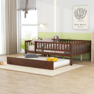 Wood Daybed With Trundle And Fence Guardrails