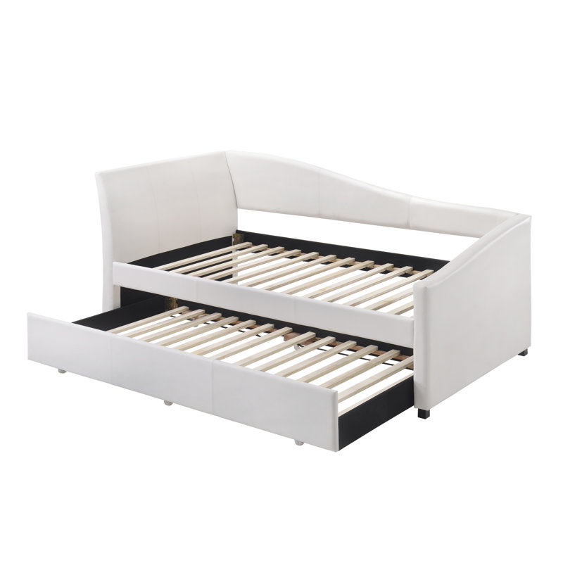 White Faux Leather Twin Upholstered Daybed with Trundle