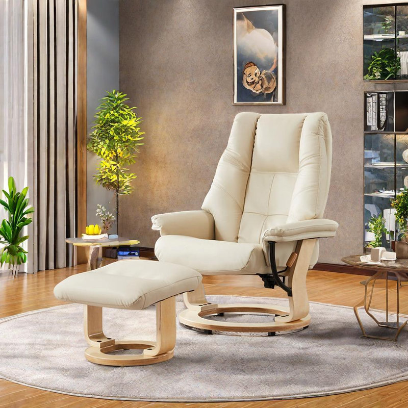Fauteuil inclinable pivotant rembourré Nouchee, Crème, Naturel