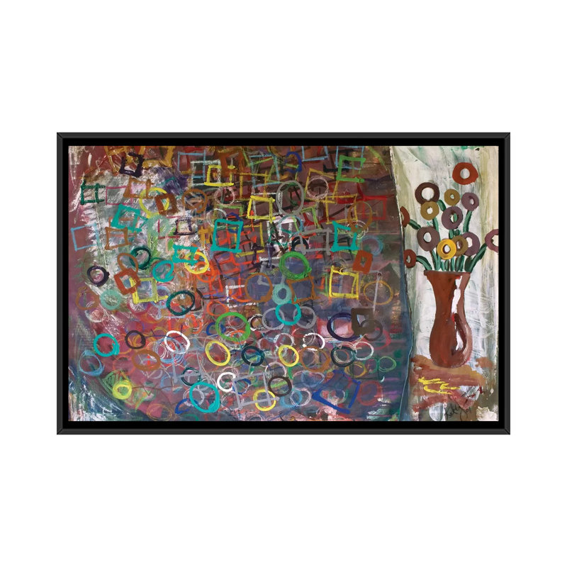 Art mural sur toile tendue cercles et carrés, H 18 po x l 26 po x P 1,5 po, Toile avec cadre noir, Pas de tapis