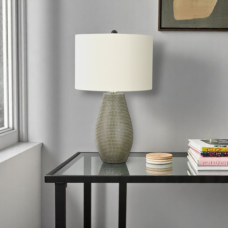 Sadler Grey Resin & Ivory / Cream Shade Table Lamp, 23.2'' H X 13.8'' W X 13.88'' D