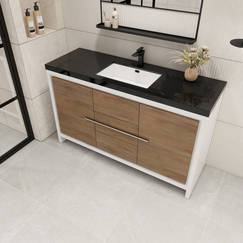 Raghida 58.82'' Single Bathroom Vanity with Plastic Top, White Oak