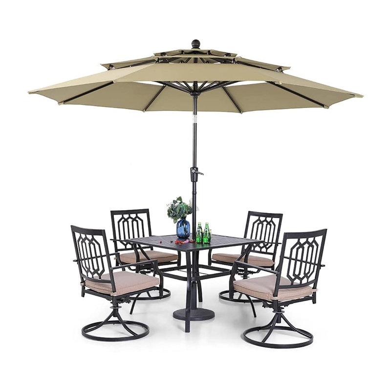 Ensemble de salle à manger pour 4 personnes 37 "avec coussins et parasol Bavan Square, Beige