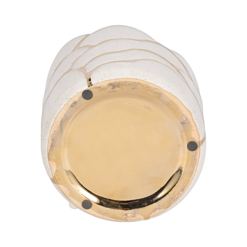 Sagebrook Home Ceramic 7" Candle - 42 Oz Tobacco Clouds Scent, Ivory/Gold