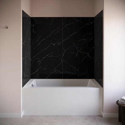 60 in. L x 36 in. W x 55 in. H 4-Piece Glue-Up Alcove Bathtub Wall Surround in Matte Grey Marble Finish