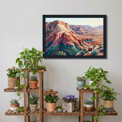 Toile peinte avec canapés rouges et sarcelle avec cactus du désert