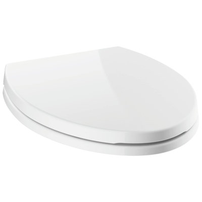 Elongated Slow-Close White Toilet Seat With Non-Slip Seat Bumpers, White