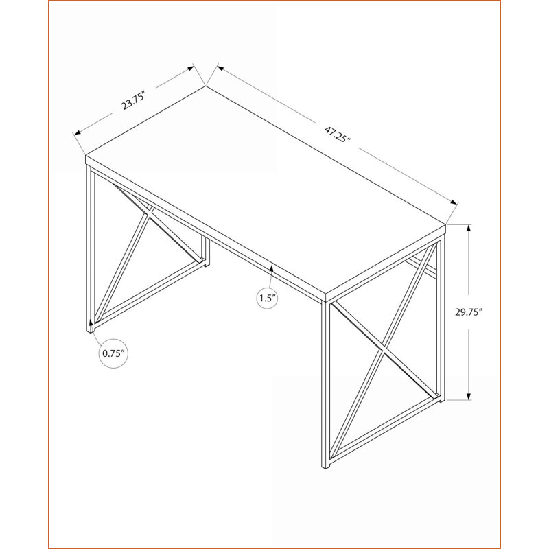 Bureaux, bureau d'ordinateur contemporain contemporain avec plateau en stratifié gris Base en X noire en métal, 47 po | Gris | Panneau de particules