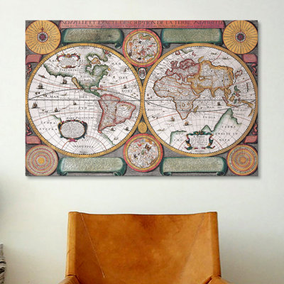 Antique Map Terre Universelle, 1594, impression sur toile