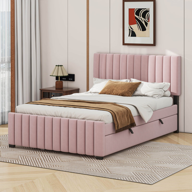 Lit plateforme double avec lit gigogne, Rose