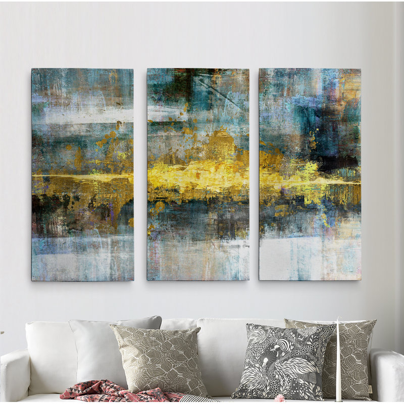 " Frequency " 3 Piece Art Painting, 40" H x 60" W x 1.5" D