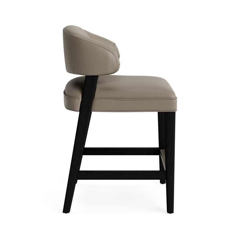 Keane Leather Bar Stool, Black, Greenwich Performance Leather - Pewter, Counter Stool (25” Seat Height)