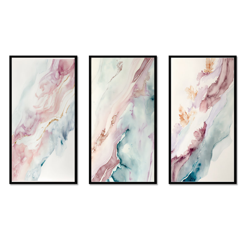 «Sudden Solitude In Elevated Blush» 3 pièces, H 20 po x l 36 po, Cadre flottant noir