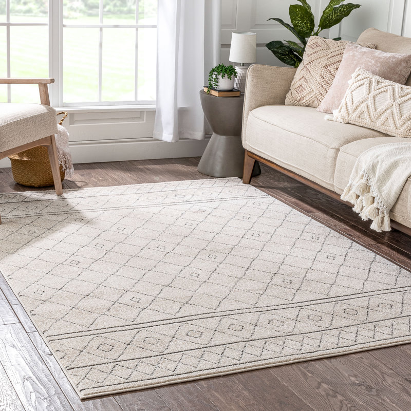 Malaga Ivory Geometric Synthetic 7'10" x 10'6" Easy-Care Area Rug