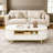 47.2" Modern Oval Coffee Table with LED Lights, Fluted Coffee Table with Storage Drawer, Curved Profile with Gold Metal Legs, Center Table for Living Room, White & Gold