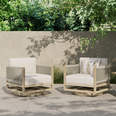 Fauteuil club de patio pivotant en bois d'acacia Porto avec détails en corde et coussin hydrofuge Porto Modern