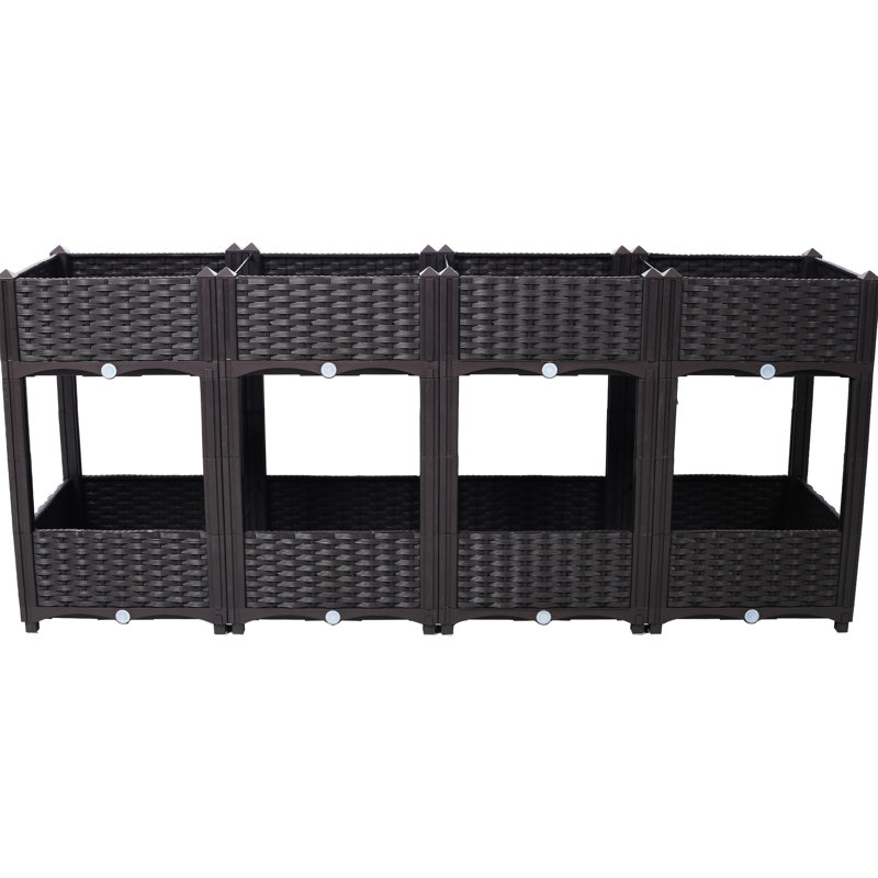 27.7" High Polypropylene Raised Planter: 63"X15.7" With Drainage For Outdoor Herb, Flower, And Vegetable Beds, Brown Garden Bed Outdoors: 63" Length, 15.7" Width, Height, Flower & Herb Gardens,