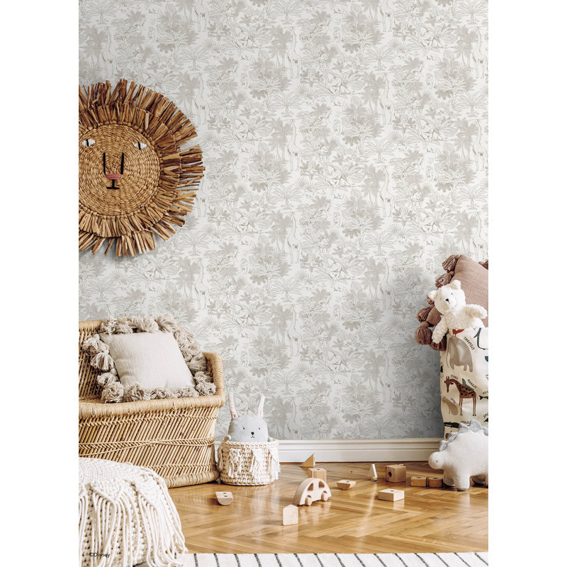 Papier peint adhésif à motif de toiles tropicales Disney Lion King, Beige