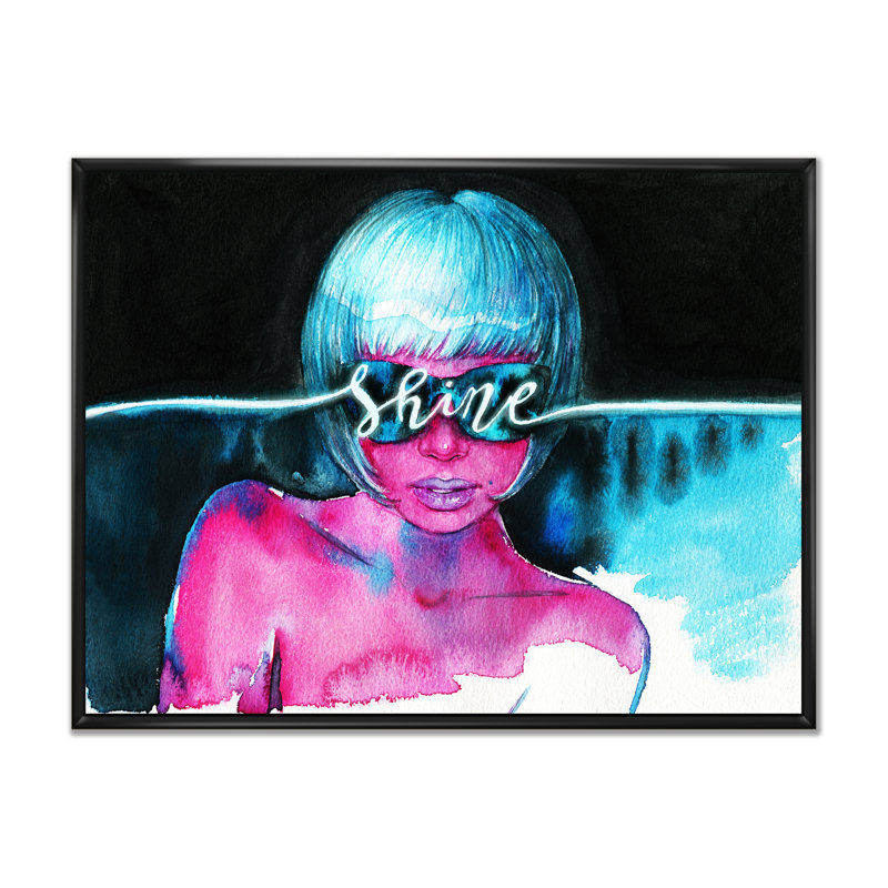 Shine Turquoise Sensual Portrait II - Glam, art mural sur toile, H 30 po x l 40 po x P 1,5 po, Cadre flottant noir