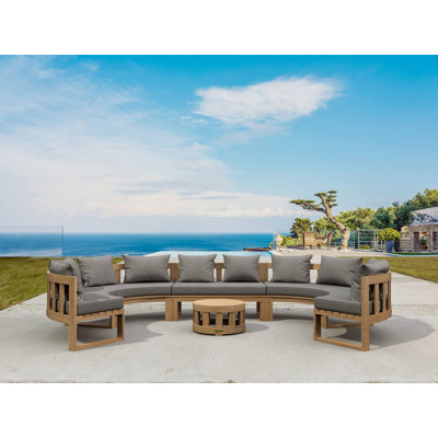 Circular Modular Teak 10 - Person Patio Conversation Sets with Sunbrella® Cushions