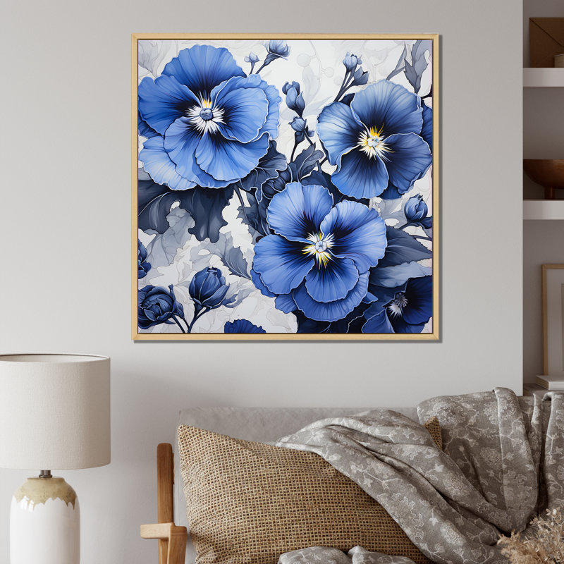 Pensées bleues et grises dans l'ombre III, Cadre naturel flottant, H 24 po x l 24 po x P 1 po