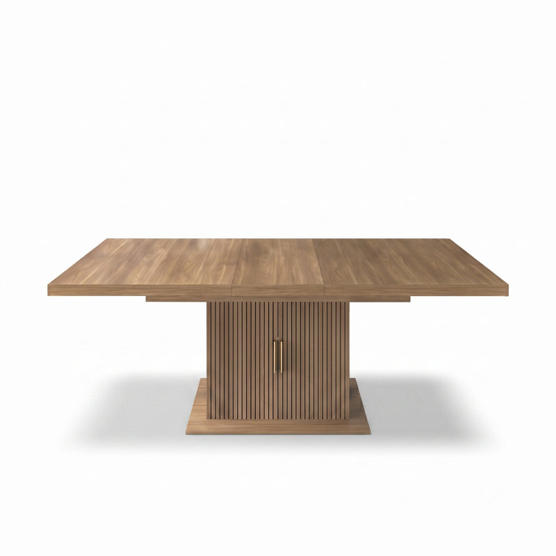 Table de salle à manger extensible moderne avec armoire de rangement centrale et portes à lattes Modern