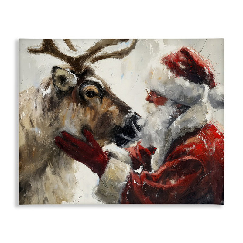 Toile traditionnelle de père Noël et de renne, conception par Arlington Prints, H 36 po x l 48 po