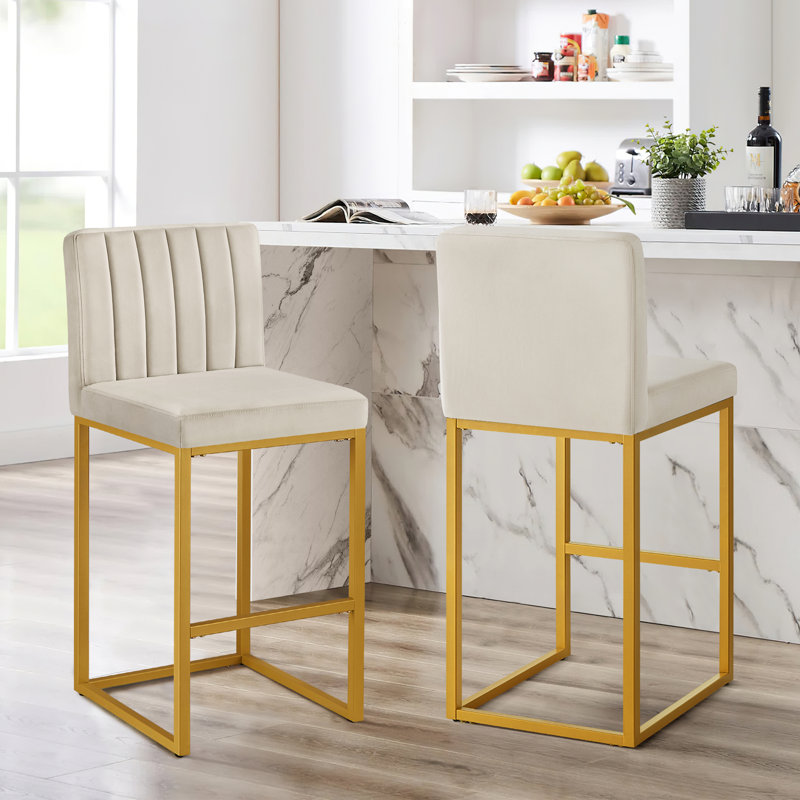  Tabouret de comptoir rembourré avec structure en métal (ensemble de 2), Blanc