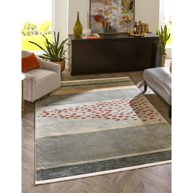 Tapis bleu / rouge / beige Abrigail, Rectangulaire 4 pi x 6 pi