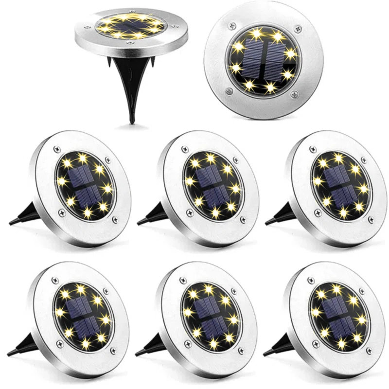 Genkent Low Voltage Solar Ground Lights 8 LED Garden Waterproof Disk Light  Outdoor Pathway Metal Well Light & Reviews