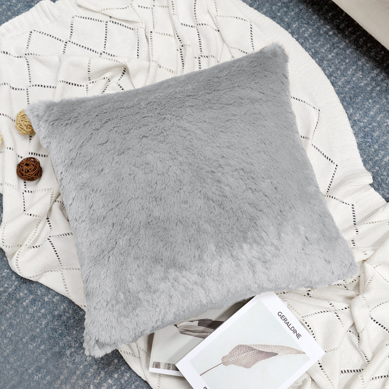 Housse de coussin réversible en fausse fourrure, Gris