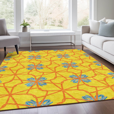 Tapis jaune Prisco lavable à la machine de qualité supérieure