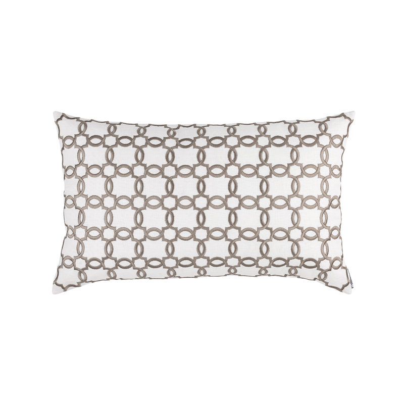 Lynx Embroidered Feather Throw Pillow, White/Dark Sand
